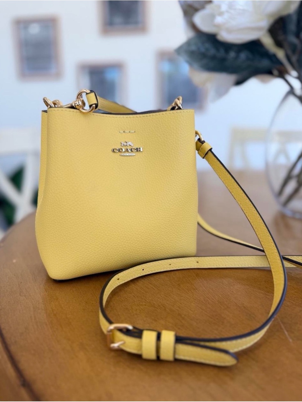 COACH Yellow Pebble Leather Crossbody Bag with Gold Hardware